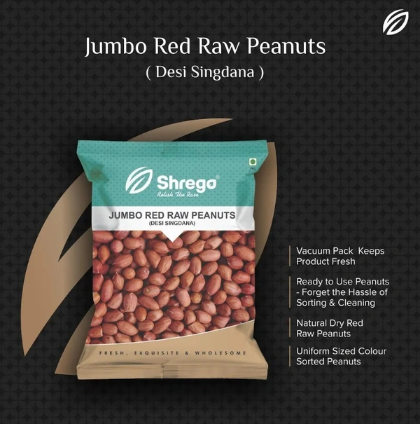 Shrego Jumbo Raw Peanut, Desi Singdana, Red Peanuts, 350G (1x350G Vacuum Packed)