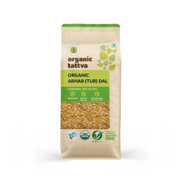 Organic Tattva Organic Arhar( Tur) Dal, 1Kg | Rich in Protein | Naturally Gluten Free | Unpolished Toor Dal | Pesticide and Chemical Free | Pack of 1