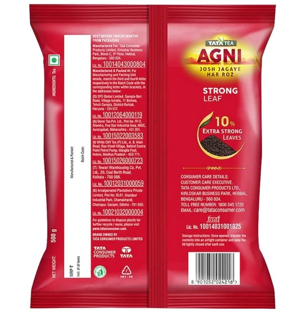 Tata Tea Agni Strong Leaf Black Tea Pouch  (500 G)