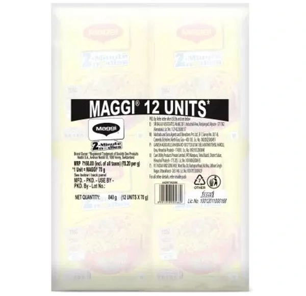 MAGGI 2-Minute Masala , Easy to Make Instant Noodles Vegetarian  (12 x 70 g)