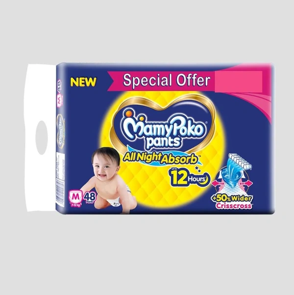 MamyPoko Pants Standard All Night M48 |Baby Diapers |Medium |48 count