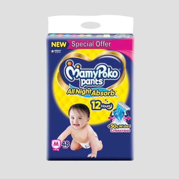 MamyPoko Pants Standard All Night M48 |Baby Diapers |Medium |48 count