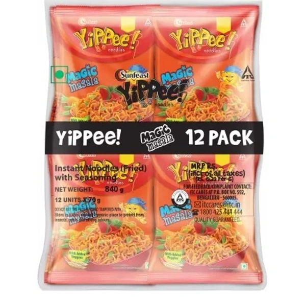 Sunfeast YiPee Yippee Magic Masala Instant Noodles Vegetarian  (12 x 60 g)