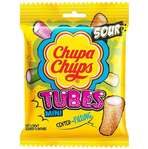 Chupa Chups Assorted Center Filling Mini Sour Tubes 61.6 g
