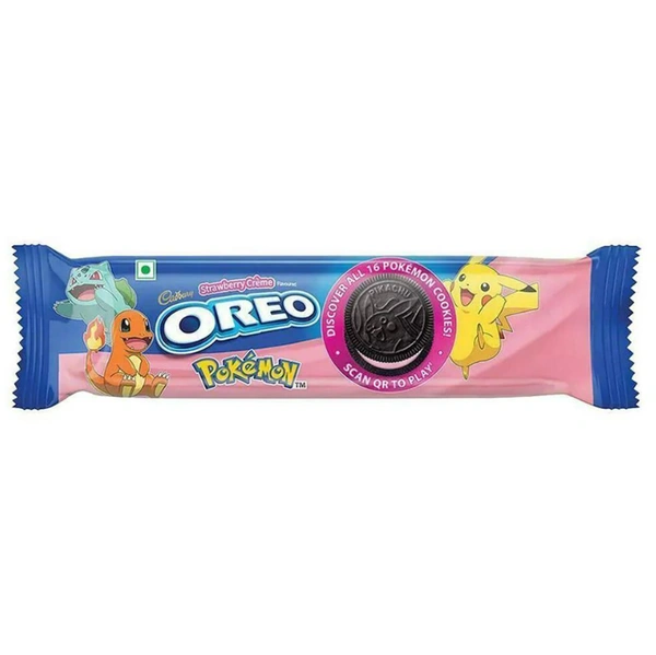 cadbury oreo strawberry creme flavoured chocolatey sandwich biscuits 108.55 gm