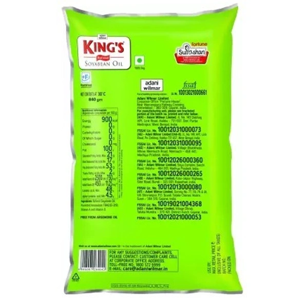 Kings Soyabean Oil Pouch (Soyabean Tel)  (1 L)