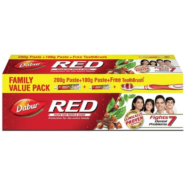 Dabur Red Toothpaste (200+ 100) g (With Free Toothbrush)
