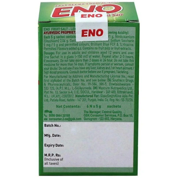 Eno Lemon Flavour Fruit Salt 5 g (Pack of 6)