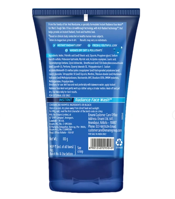 Fair And Handsome Instant Radiance Face Wash - 100 Gm