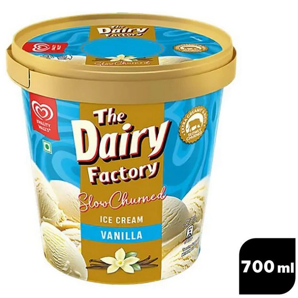 Kwality Wall's The Dairy Factory Slow Churned Vanilla Ice Cream Tub 700 ml