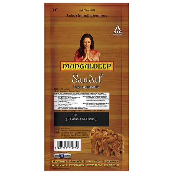 Mangaldeep Sandal Ziplock Puja Agarbatti 108 pcs