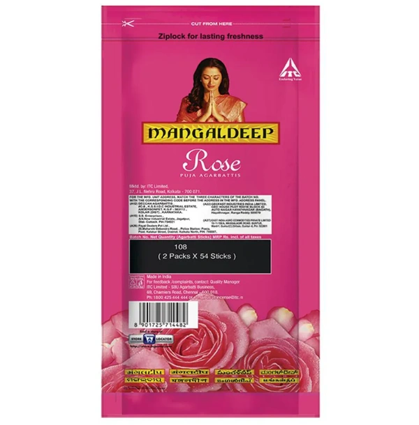 Mangaldeep Rose Ziplock Puja Agarbatti 108 pcs