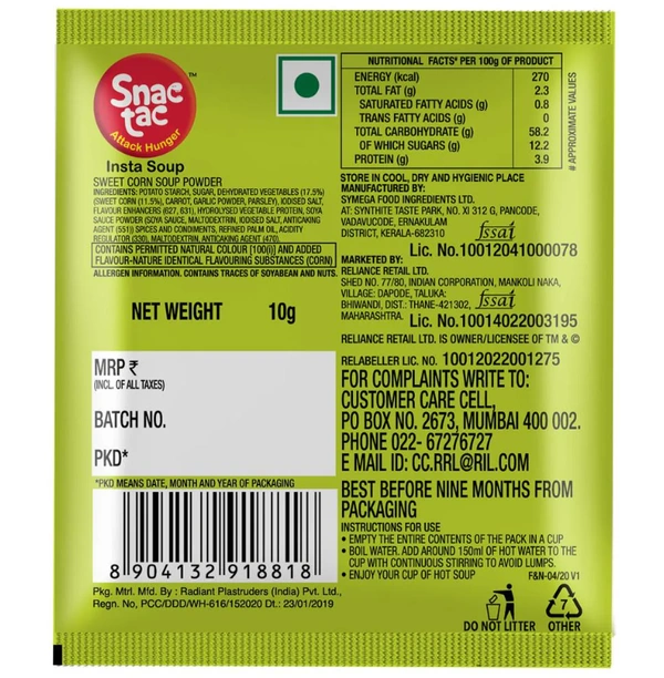 Snac Tac Snac tac Instant Sweet Corn Soup 10 g