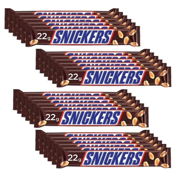 Snickers Peanut Filled Chocolate Bar Loaded with Nougat & Caramel, Pack of 30, 22g