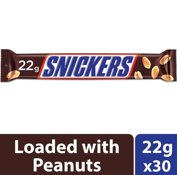 Snickers Peanut Filled Chocolate Bar Loaded with Nougat & Caramel, Pack of 30, 22g