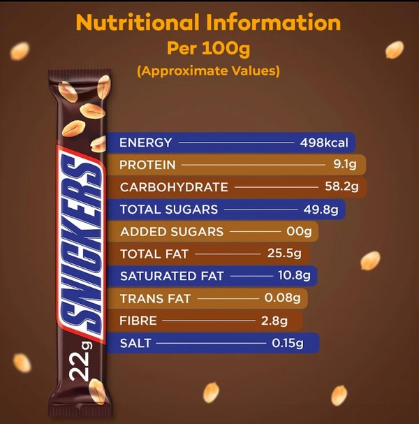 Snickers Peanut Filled Chocolate Bar Loaded with Nougat & Caramel, Pack of 30, 22g