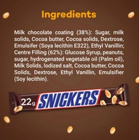 Snickers Peanut Filled Chocolate Bar Loaded with Nougat & Caramel, Pack of 30, 22g