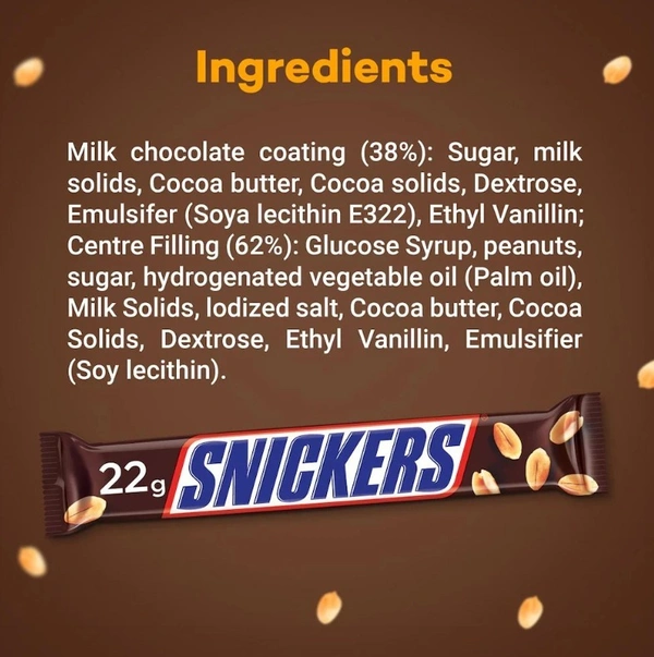 Snickers Peanut Filled Chocolate Bar Loaded with Nougat & Caramel, Pack of 30, 22g