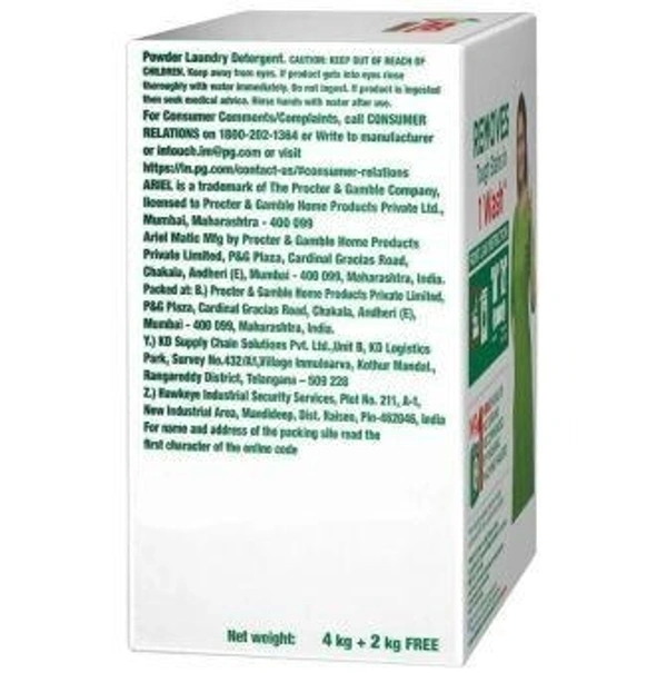 Ariel Matic Front Load Detergent Powder 4 kg (Get Extra 2 kg Free)