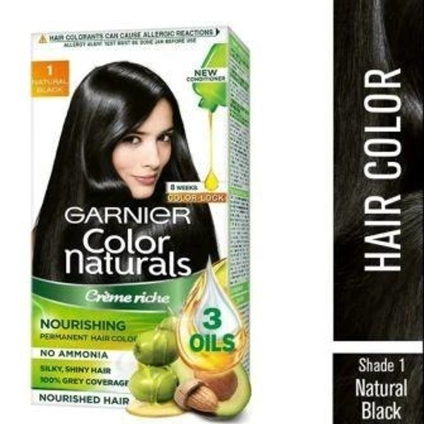 Garnier Color Naturals Creme Riche Hair Color, Natural Black (1) (70 ml + 60 g)