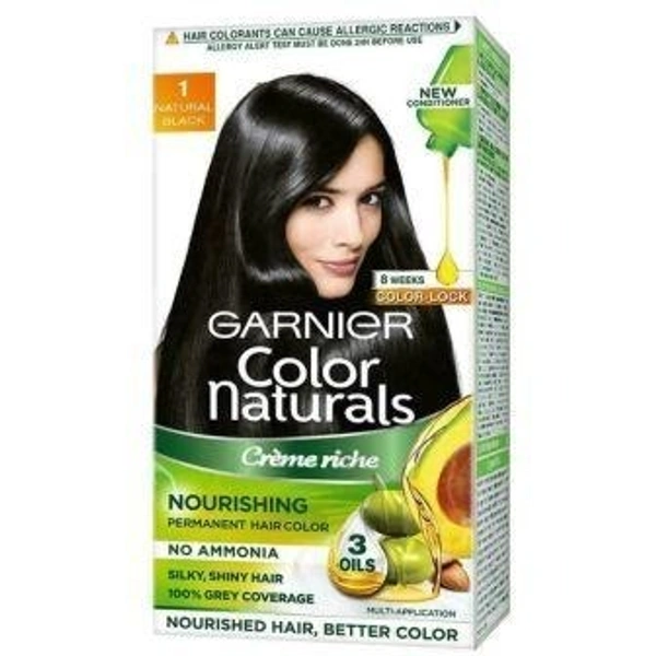 Garnier Color Naturals Creme Riche Hair Color, Natural Black (1) (70 ml + 60 g)