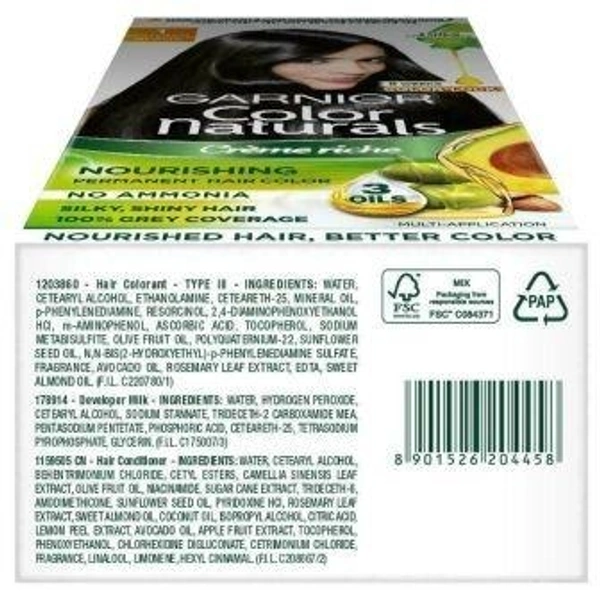 Garnier Color Naturals Creme Riche Hair Color, Natural Black (1) (70 ml + 60 g)