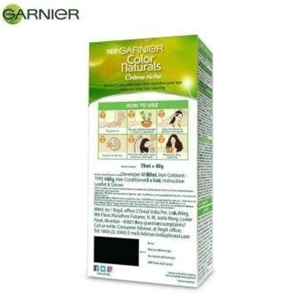 Garnier Color Naturals Creme Riche Hair Color, Natural Black (1) (70 ml + 60 g)
