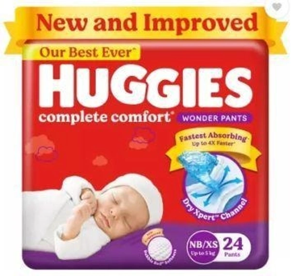 Huggies Complete Comfort Wonder Pants, India's Fastest Absorbing Diaper | - New Born  (24 Pieces)
