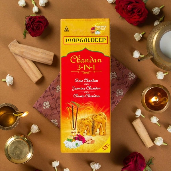 Mangaldeep 3in1 Agarbatti - Soothing Fragrances of Classic Chandan, Rose & Jasmine (226g)