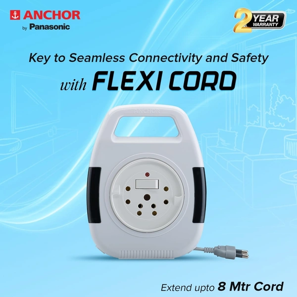 Anchor by Panasonic 6A 2 Pin Flex Box with Indicator & Handle | 8 Mtr Extension Flex Box for Home, Office