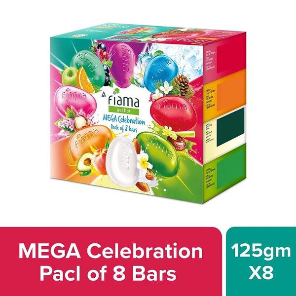 Fiama Mega Celebration pack Multi-variant Gel Bar, 125g (Pack of 8)