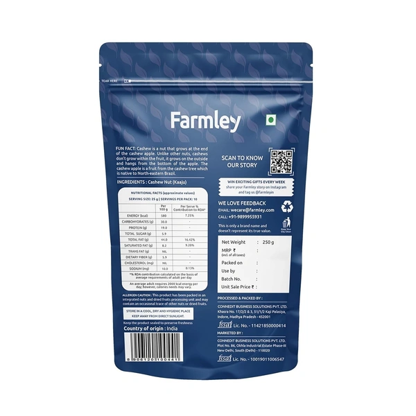 Farmley Whole Cashews 250 gm