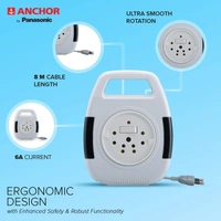 Anchor by Panasonic 6A 2 Pin Flex Box with Indicator & Handle | 8 Mtr Extension Flex Box for Home, Office