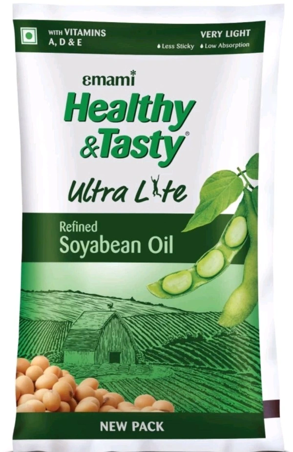 EMAMI Healthy & Tasty Ultra Lite Refined Soyabean Oil Pouch (Soyabean Tel)  (1 L)