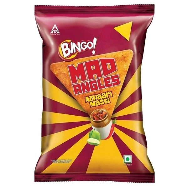BINGO Bingo! Mad Angles Achaari Masti - Mango Pickle Flavour Crunchy Triangle Chips Pack - 117g