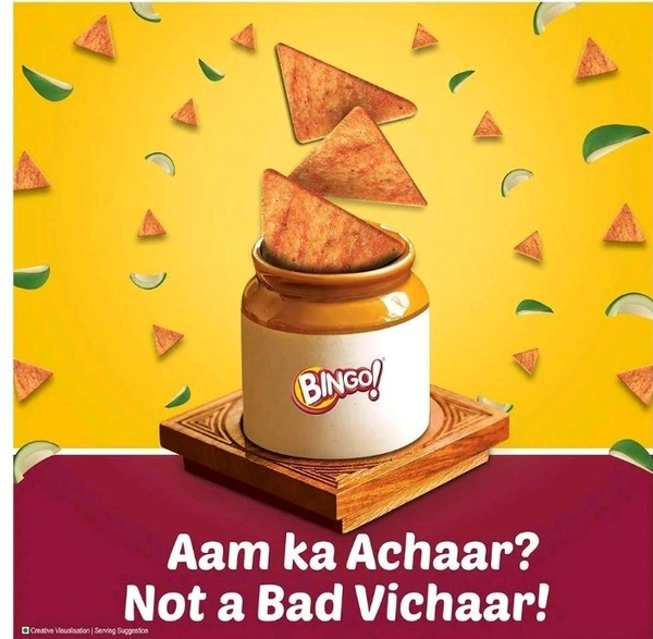 BINGO Bingo! Mad Angles Achaari Masti - Mango Pickle Flavour Crunchy Triangle Chips Pack - 117g