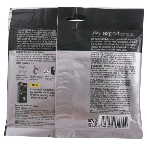Godrej Expert Rich Creme Ammonia Free Hair Colour, Natural Black (20 g + 20 ml)