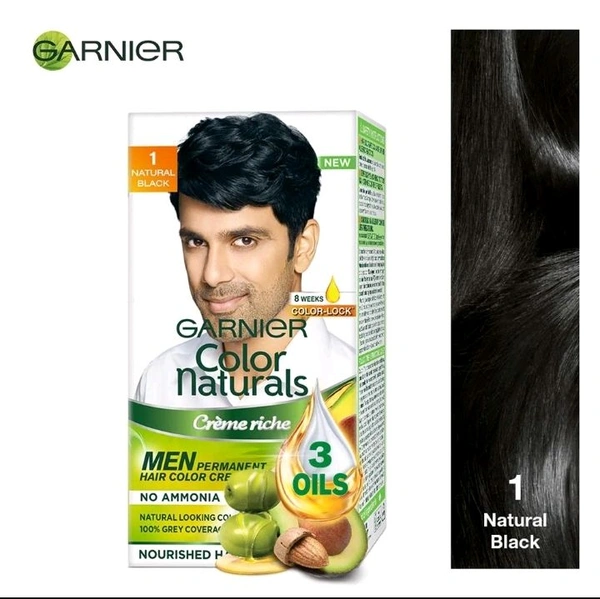 Garnier Color Naturals Creme Riche Ammonia Free Men Hair Color, Natural Black (1) (30 ml + 30 g )