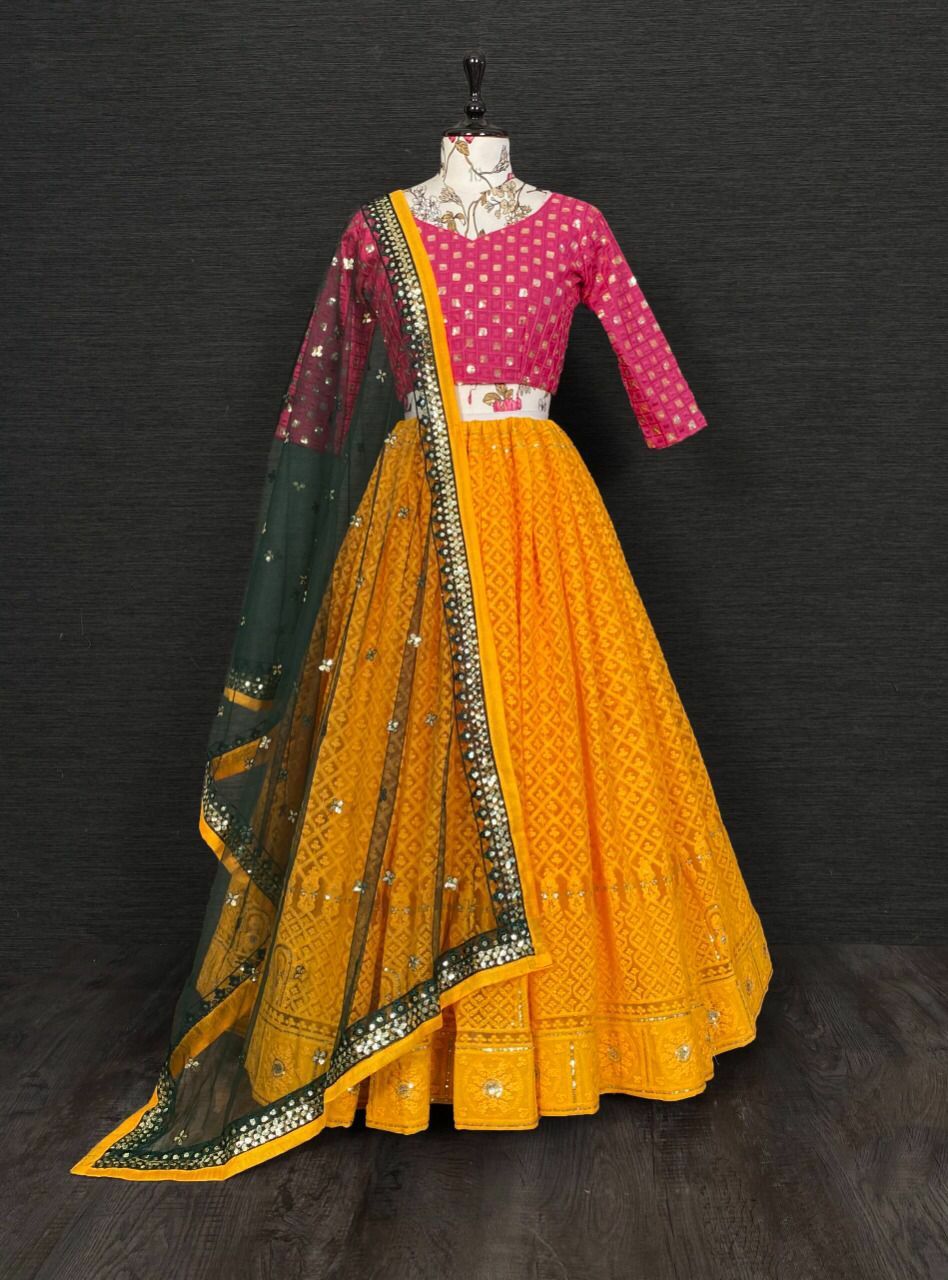 Yellow Embroidered Lehenga Choli