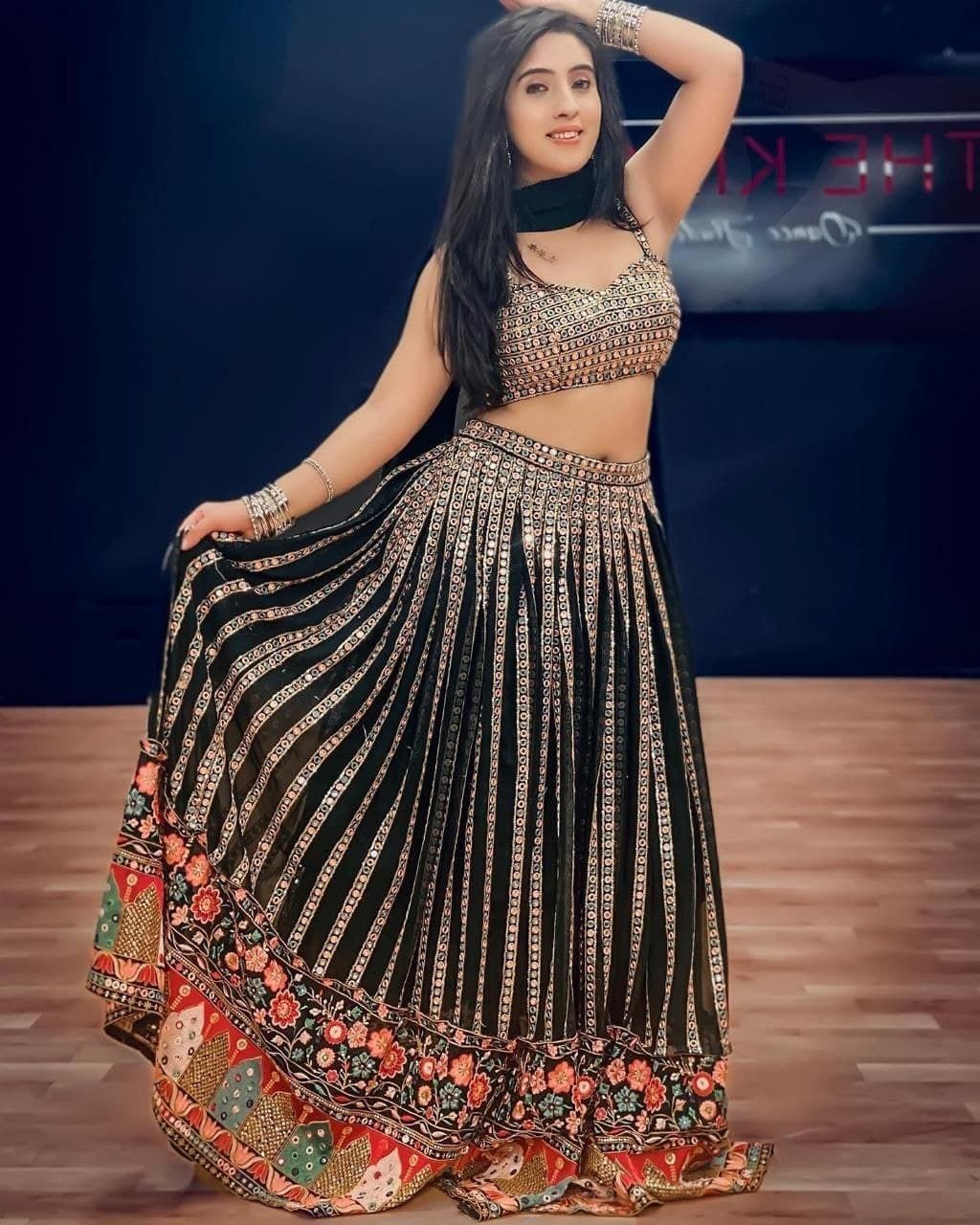 Buy Black Sequins Floral Net Party Wear Lehenga Choli Online From  EthnicPlusfor₹4249