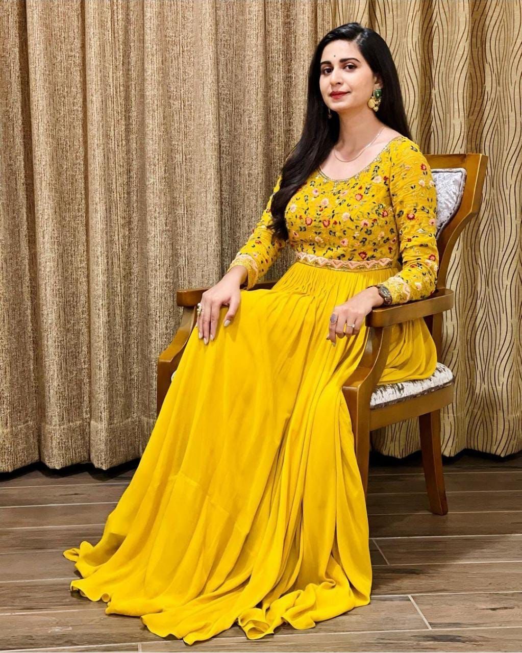 Buy: Yellow Silk Anarkali Gown With Dupatta - Anarkali Suits