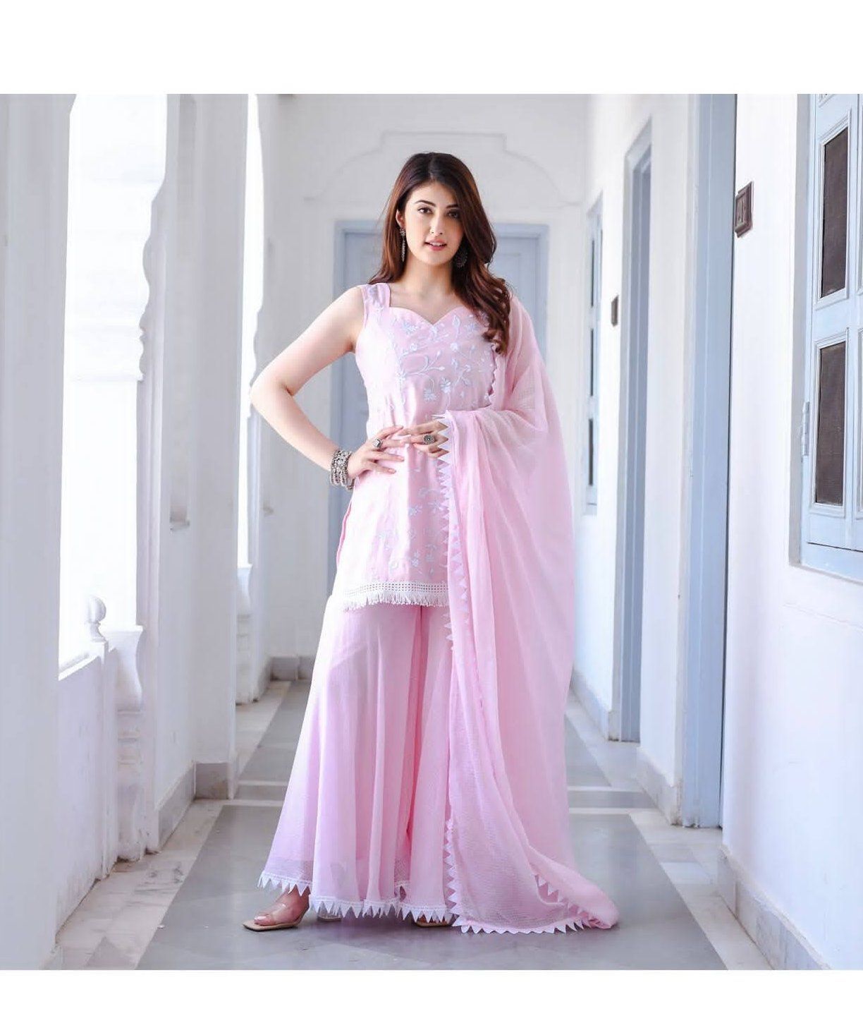 Peach Color Party Wear Fancy Unstitched Pakistani Sharara Suit –  fashionnaari