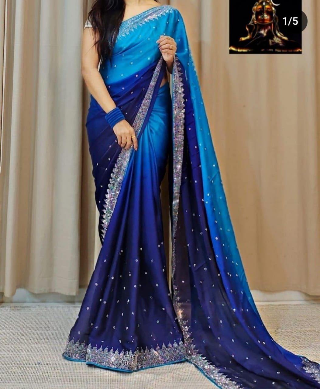 Navy blue woven silk saree with blouse - 61&7NX - 3584369