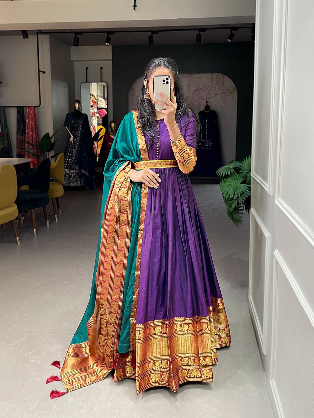 Beautiful Designer Pattu Anarkali Gown South Indian Touch