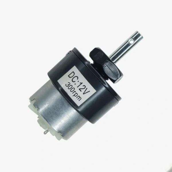 12V 300RPM Black – Silver Centre Shaft DC Helical Geared Motor