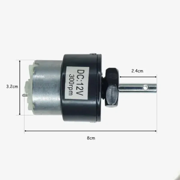 12V 300RPM Black – Silver Centre Shaft DC Helical Geared Motor