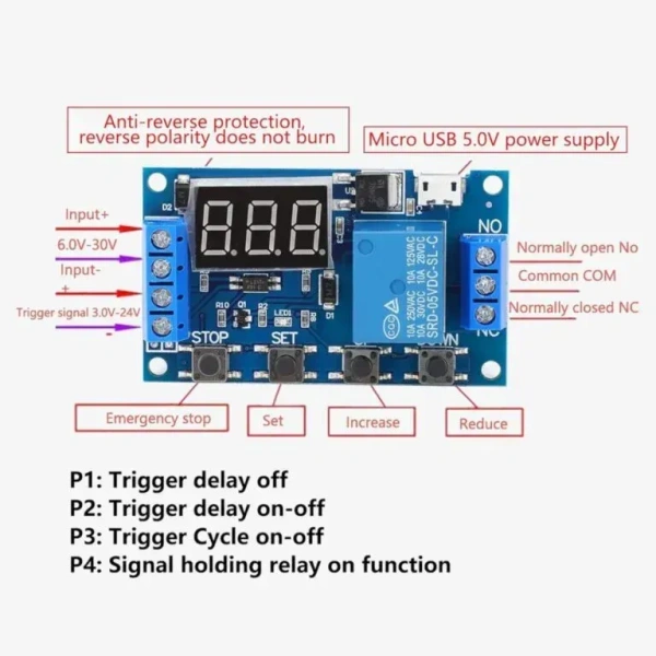 5V Micro USB Relay Module – Normally Open, 5A Current Rating