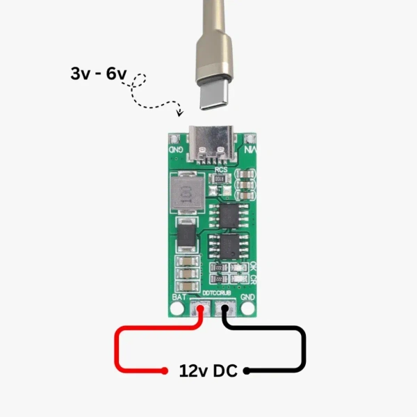 Type-C 3S 18650 Lithium Battery Charging Board – Step-Up Boost Module (12V, 2A)