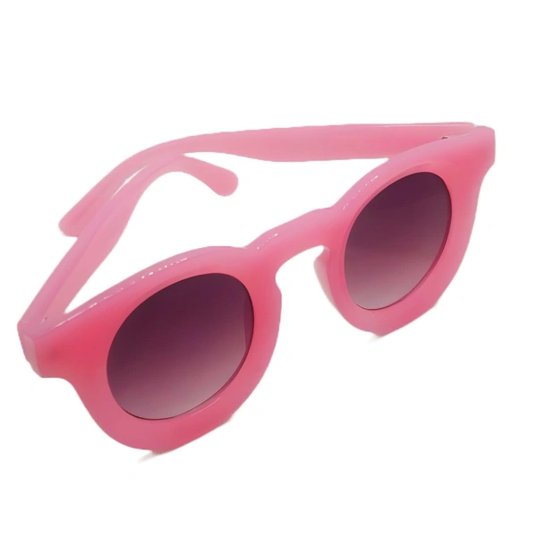 "Malukks Premium Line Special Edition Round Brown Shade Sunglasses with Glossy Pink Frame Girls" - Pink, Free Size