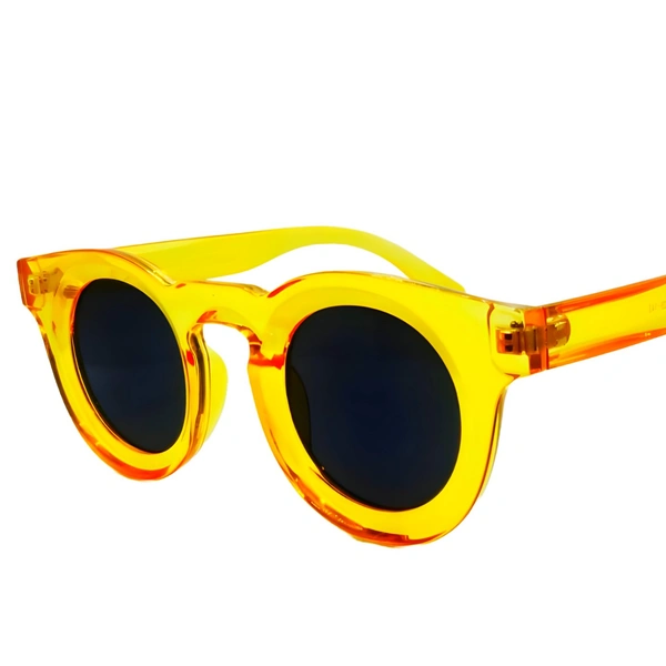 "Malukks Luxury Line Exclusive Z Black Round Sunglasses with Golden Yellow Mirror Cut Frame Girls" - Free Size, Golden Yellow